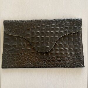 JJ Winters Crocodile Embossed Envelope Clutch with Leather Lining Size 13” x 8”